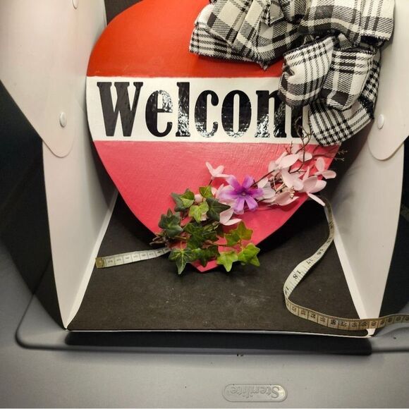 Entryway Heart Shaped Welcome Sign Wooden Floral Decoration 12 Inch Front Door - Picture 9 of 14